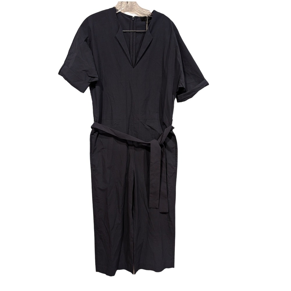 COS Belted Jumpsuit Wide Leg Navy‎ Blue Cotton Minimalist Quiet Luxury Boho Chic